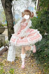 Pink Sleeveless Multi-Layered Ruffle Bowknot Lace Sweet Plus Size Lolita Jsk Dress - Product - 6