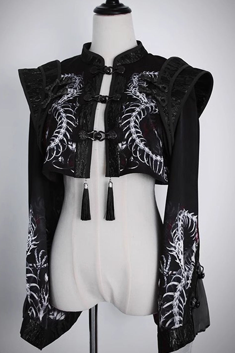 [Bone Dragon] Long Sleeves Print Ouji Fashion Classic Lolita Coat 2 Colors - Black - 6