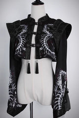 [Bone Dragon] Long Sleeves Print Ouji Fashion Classic Lolita Coat 2 Colors - Black - 6