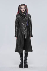 Black/Gray Large Neckline Design Long Leather Shoulder String Decoration Women's Punk Jacket - Product - 2