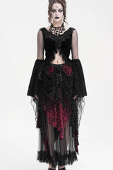 Black/Purple Tassels Mesh Women's Gothic Long Skirt - Product - 4