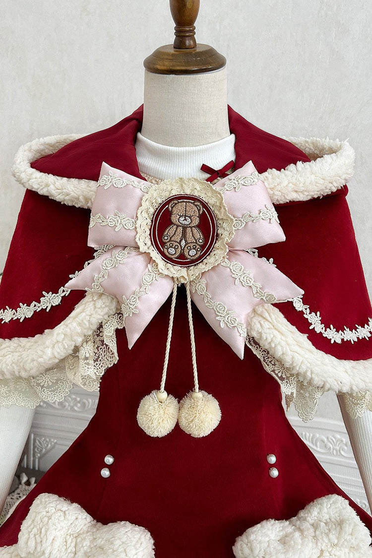 Red/Beige [Heart Bear] Embroidered Sweet Lolita Jsk Dress Set - Product - 5
