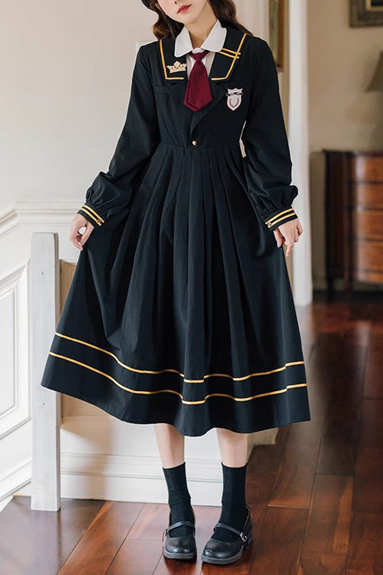 Black Long Sleeves Embroidery Sweet College Style Elegant Lolita Dress - Black - 1