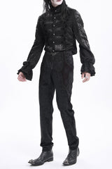Black Floral Branded Print Embroidery Zipper Men's Gothic Pants - Product - 6