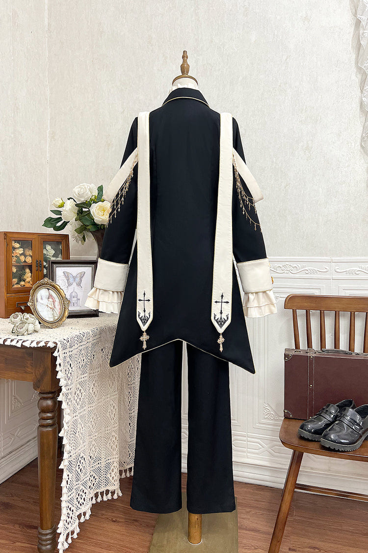Black Long Sleeves Print Gothic Prince Handsome Ouji Lolita Swallowtail Coat - Product - 11