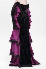 Purple Floral Print Lace-Up Rose Chain Women's Gothic Fishtail Skirt - Product - 2
