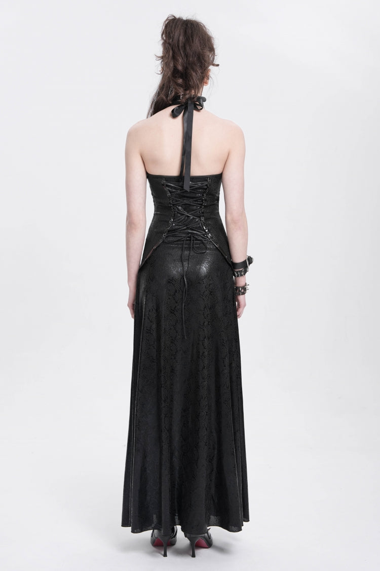 Black Halterneck Stitching Mesh Chained Women's Punk Dress - Product - 4