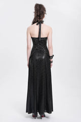Black Halterneck Stitching Mesh Chained Women's Punk Dress - Product - 4