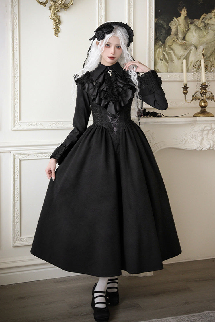 Black Cross Snake Pattern Print Embroidery Gothic Lolita Strap Dress - Product - 4