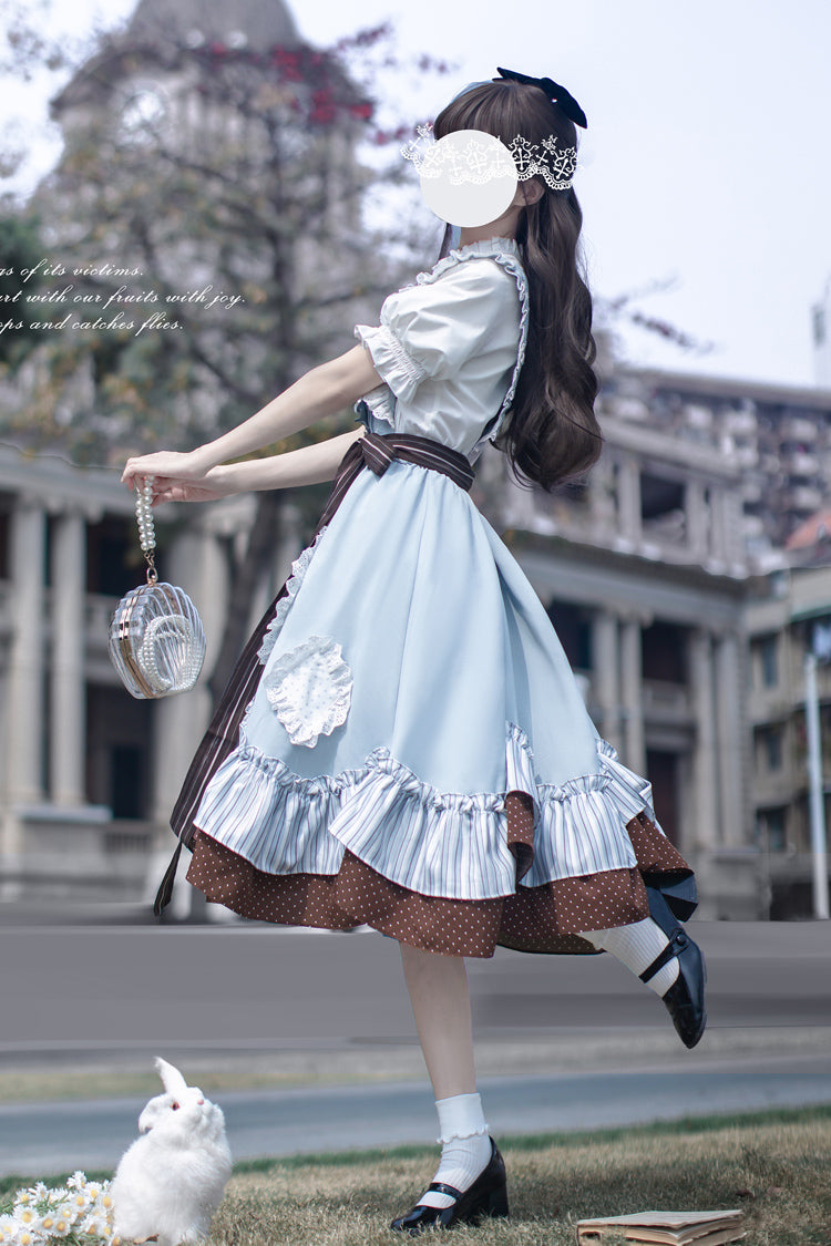 Blue [Magic Vocal Club] Sleeveless Print Ruffle Bowknot Sweet Alice College Style Elegant Lolita Jumper Dress - Product - 5
