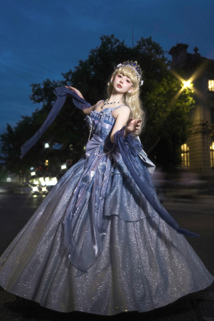 Blue Capture The Stars Hanayome Bowknot Shiny Sweet Princess Lolita Jsk Dress - Product - 2