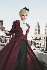 Red [The Legend of Dracula] Bat Collar Long Sleeves Prince Handsome Ouji Lolita Coat - Product - 7