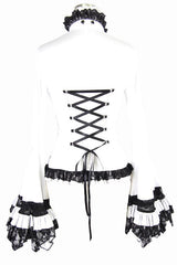 White VintageTrumpet Sleeves Back Bandage Womens Gothic Blouse - Product - 7
