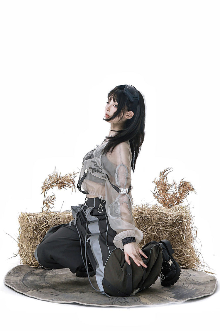 Black [Infinite Battlefield] Long Sleeves Printed Techwear Style Gothic Handsome Ouji Lolita Set - Product - 11