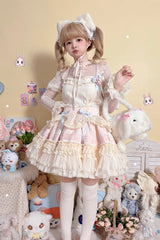 [Grape Crunchies] Sleeveless Multi-Layered Ruffled Bow Lace Sweet Lolita Strap Dress 2 Colors - Pink - 1