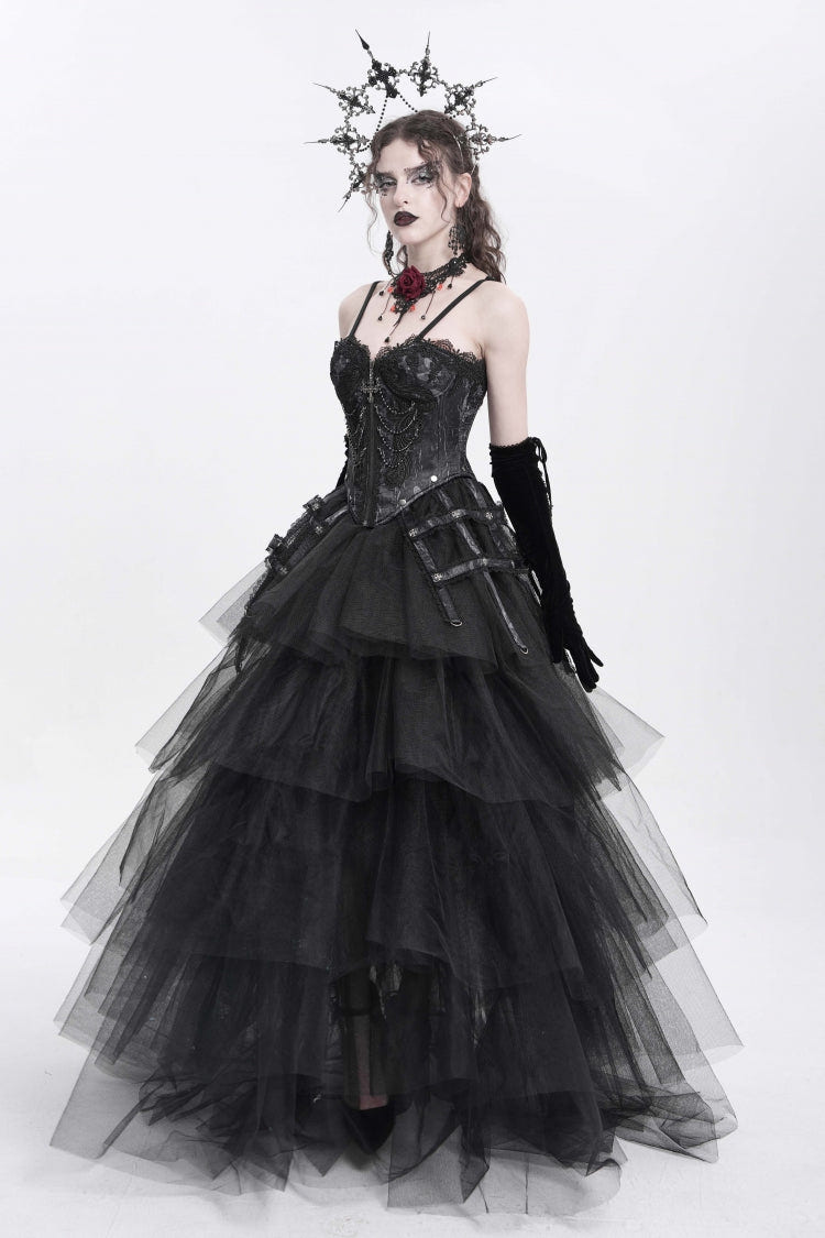 Black Sleeveless Embroidery Lace Chain Women's Gothic Vest - Product - 12