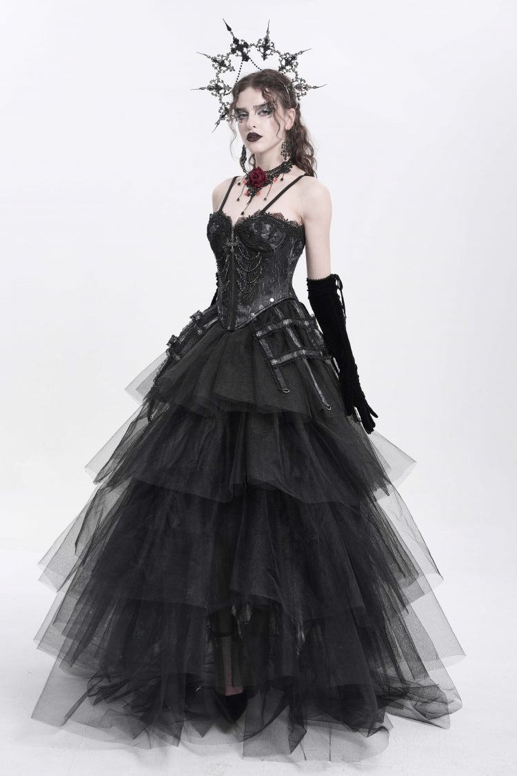 Black Sleeveless Embroidery Lace Chain Women's Gothic Vest - Product - 12