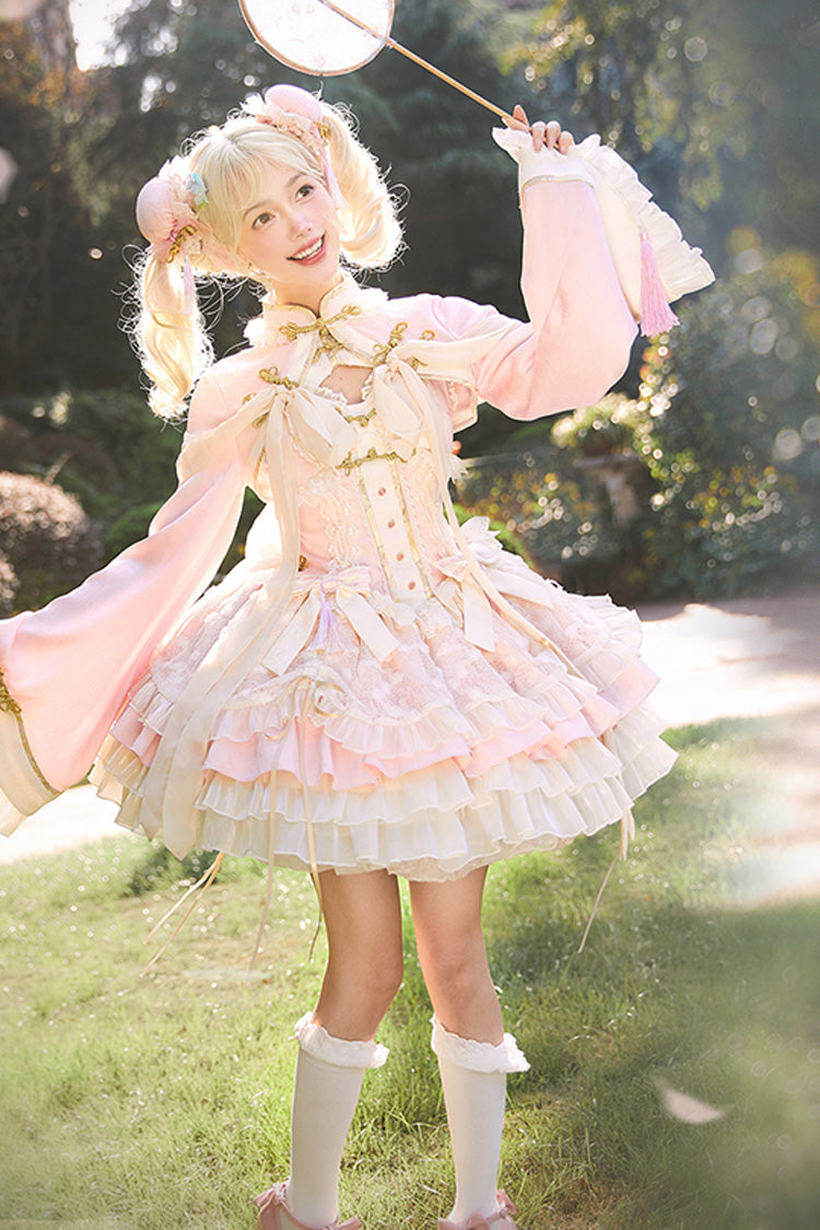 Pink White Pear Dream Multi-layer Ruffle Lace Sweet Chinese Style Princess Lolita Jsk Dress - Product - 4
