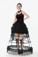 Burgundy Ribbon Bow Lace-Up Women's Gothic Velet Cami Corset Top - Product - 9