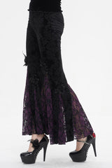 Black/Purple Printed Lace Embroidered Women's Gothic Flared Pants - Product - 4