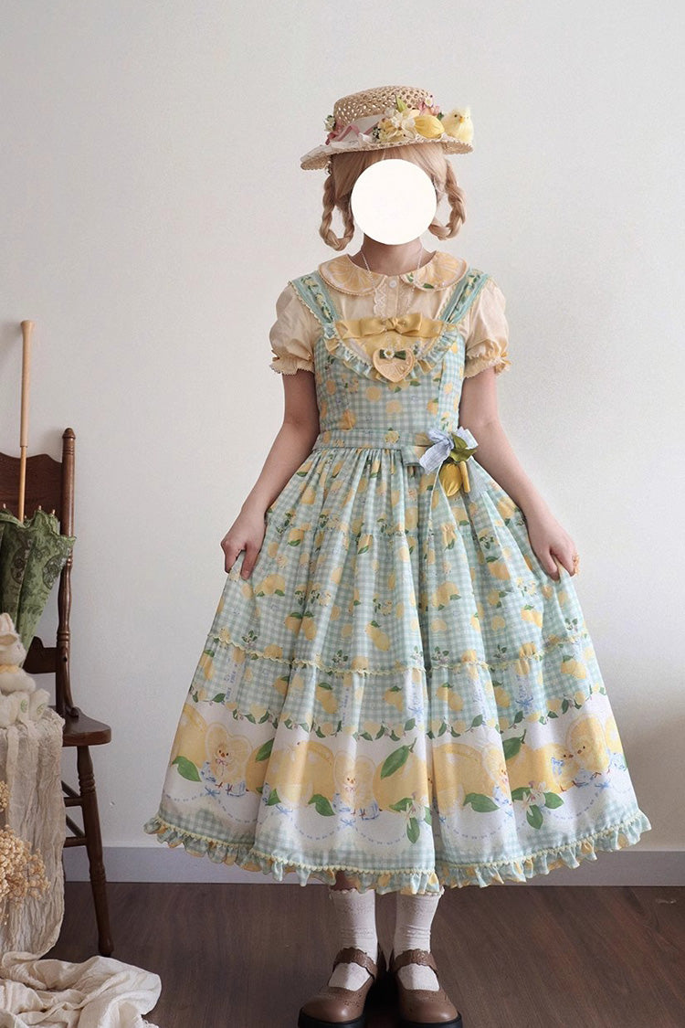 Green [Lemon Chicken] Print Ruffle Bowknot Lace Sweet Lolita Jsk Long Dress - Product - 3