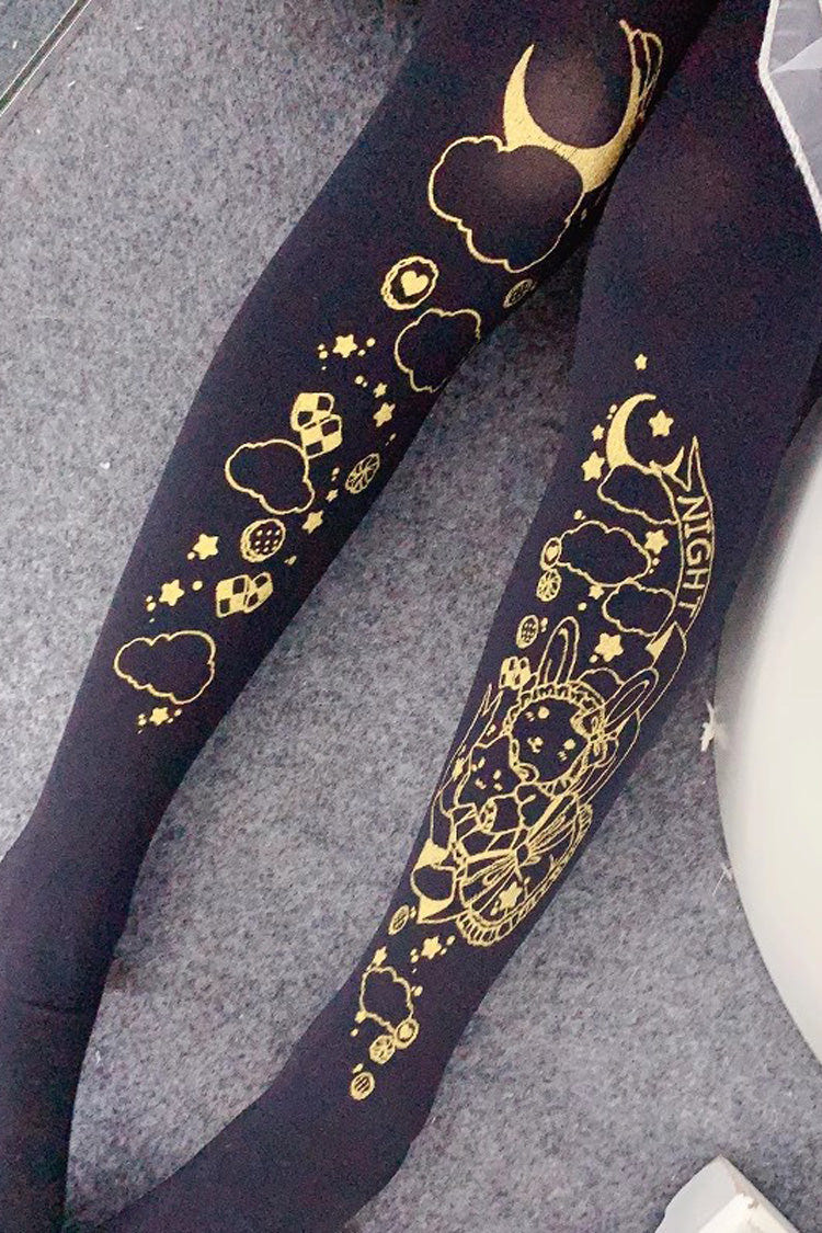 Black Hot Stamping Print Sweet Lolita Pantyhose 13 Styles - Style13 - 13