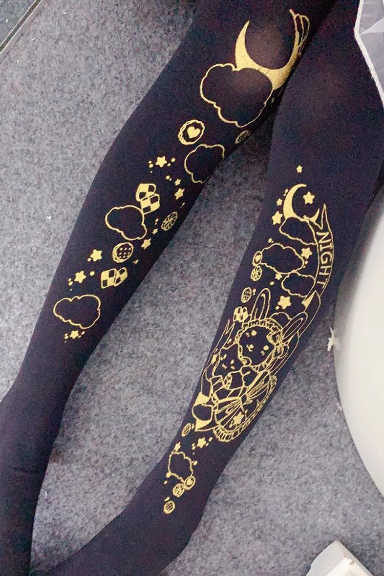 Black Hot Stamping Print Sweet Lolita Pantyhose 13 Styles - Style13 - 13