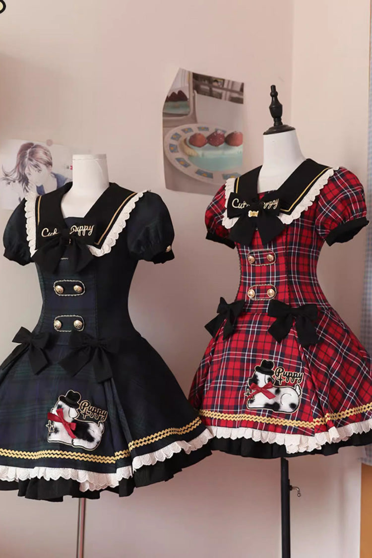 レッド [Dalmatian] 半袖 プリント フリル リボン スリム スウィートロリータ ワンピース 商品画像