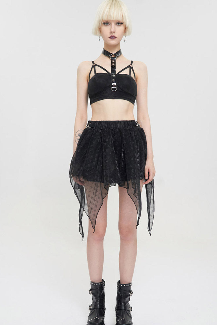 Black Punk Hollow Sling Halter Neck Metal Ring Decoration Women's Vest - Product - 8