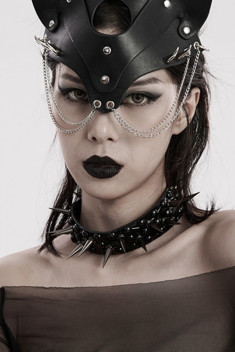 Black Rivets Faux Leather Adjustable Women's Steampunk Choker - Product - 2