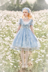 Planet Butterfly Print Bowknot Classic Gothic Lolita Dress 2 Colors - Blue - 16