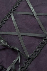 Purple Sheer Lace Square-Cut Collar Double-Layered Long Flared Sleeves  Lace-Up Women's Gothic Maxi Dress - Product - 15