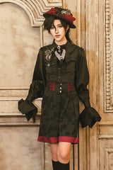 Black/Red [Moonlit Return] Jacquard Printed Lace-Up Gothic Elegant Ouji Lolita (Blouse/Pants/Shorts/Vest) - Product - 12