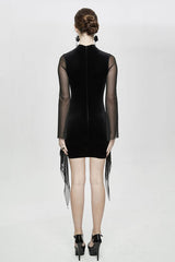 Black Translucent Embroidered Flared Sleeves Sexy Velvet Gothic Womens Dress - Product - 6