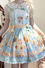 Kawaii Bears Sunflower Print Multi-Color Bowknot Sweet Lolita Strap Dress - Product - 5