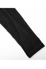 Black Punk Super High Collar Masked Hanging Ear Splicing Mesh Long Sleeves Men's T-Shirt - Product - 6