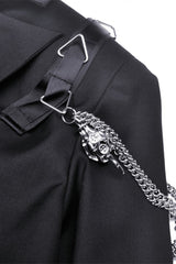 Black Lapel Collar Long Sleeves Chain-Decorated Women's Punk Irregular Short Jacket - Product - 14