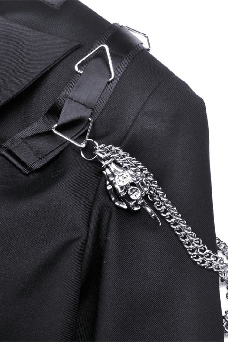 Black Lapel Collar Long Sleeves Chain-Decorated Women's Punk Irregular Short Jacket - Product - 14