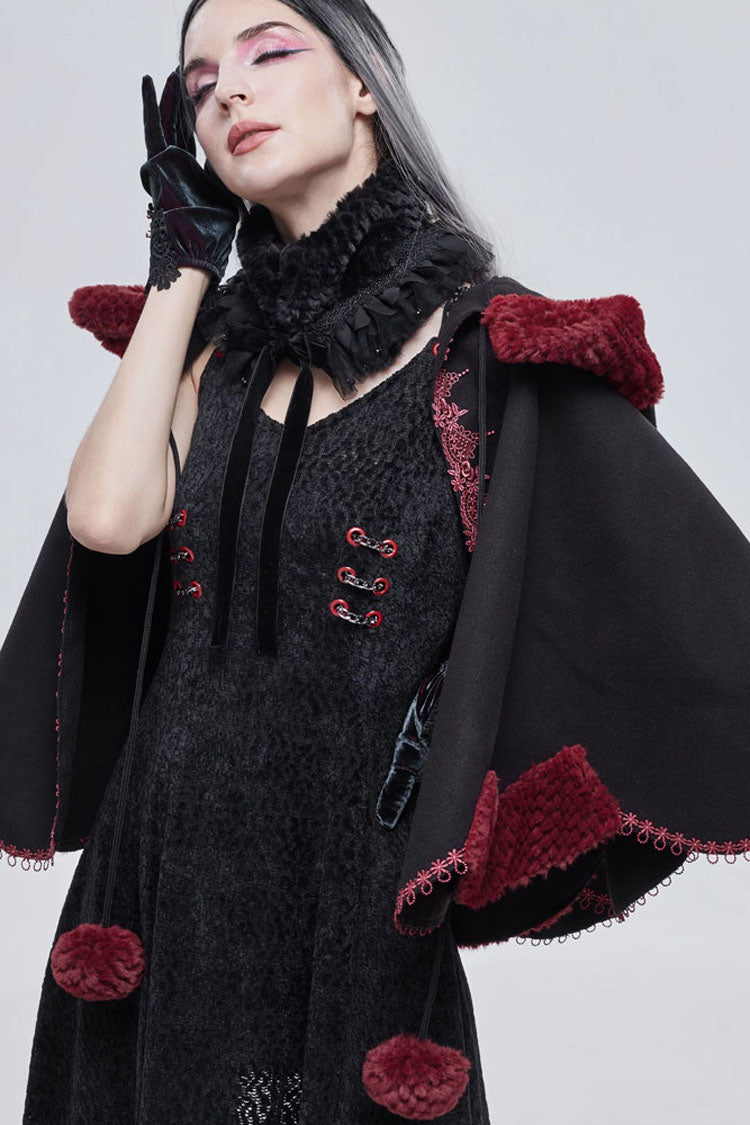 Black Gothic Petal-Shaped Double-Faced Contrast Women's Wool Hooded Shawl - Product - 6