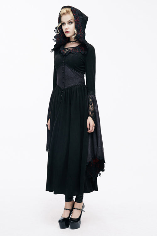 Gothic Black Pointed Hat Velveteen Floral Tunic Womens Coats - Product - 2