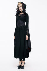 Gothic Black Pointed Hat Velveteen Floral Tunic Womens Coats - Product - 2