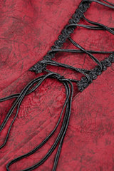 Red Multi-Layered Frilly Lace Long Hime Sleeves Lace-Up Women's Gothic Blouse - Product - 16