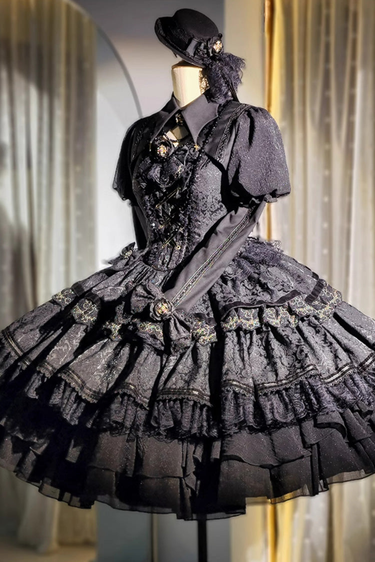 Black Double-Layered Ruffle Lace Gothic Ballet Lolita Jsk Dress - Product - 3