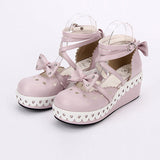 Round Toe Bowknot Lace Sweet Lolita Shoes - Pink - 5