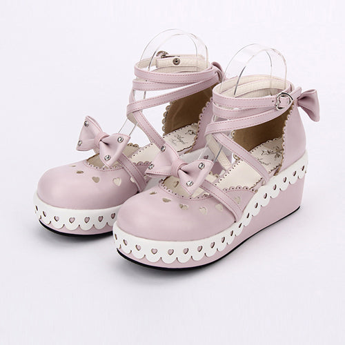Round Toe Bowknot Lace Sweet Lolita Shoes - Pink - 5