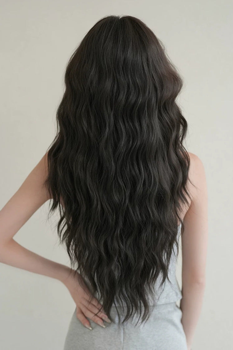 Korean Fluffy Long Water Wave Sweet Lolita Wig with Thin Air Bangs 3 Colors - Product - 3