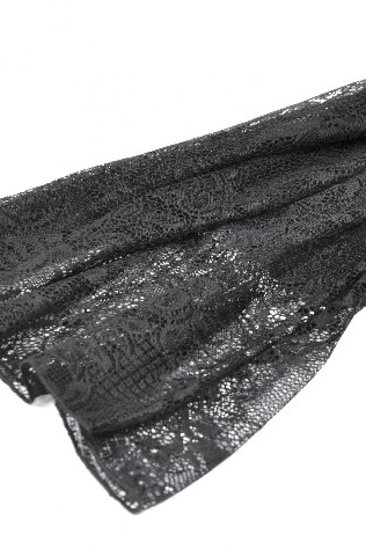 Black Lace Ruffled Boat Neck Long Trumpet Sleeves High-Low Hem Women's Gothic Dress - Product - 18