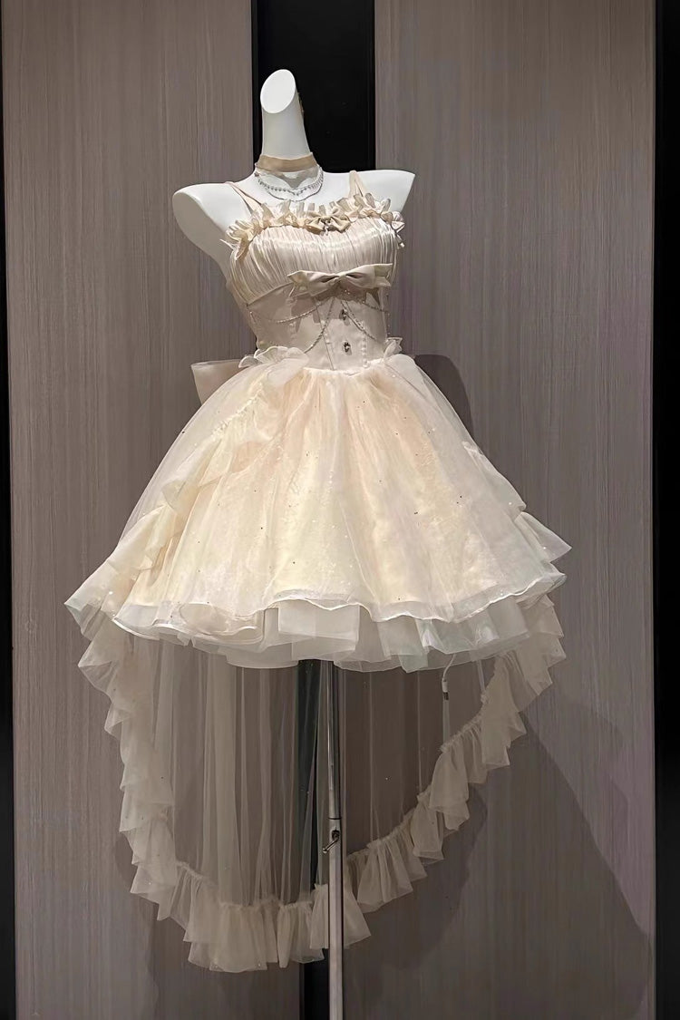 Apricot Shining Bowknot Irregular Sweet Princess Gorgeous Lolita Jsk Dress (Include Train) - Product - 3