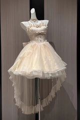 Apricot Shining Bowknot Irregular Sweet Princess Gorgeous Lolita Jsk Dress (Include Train) - Product - 3