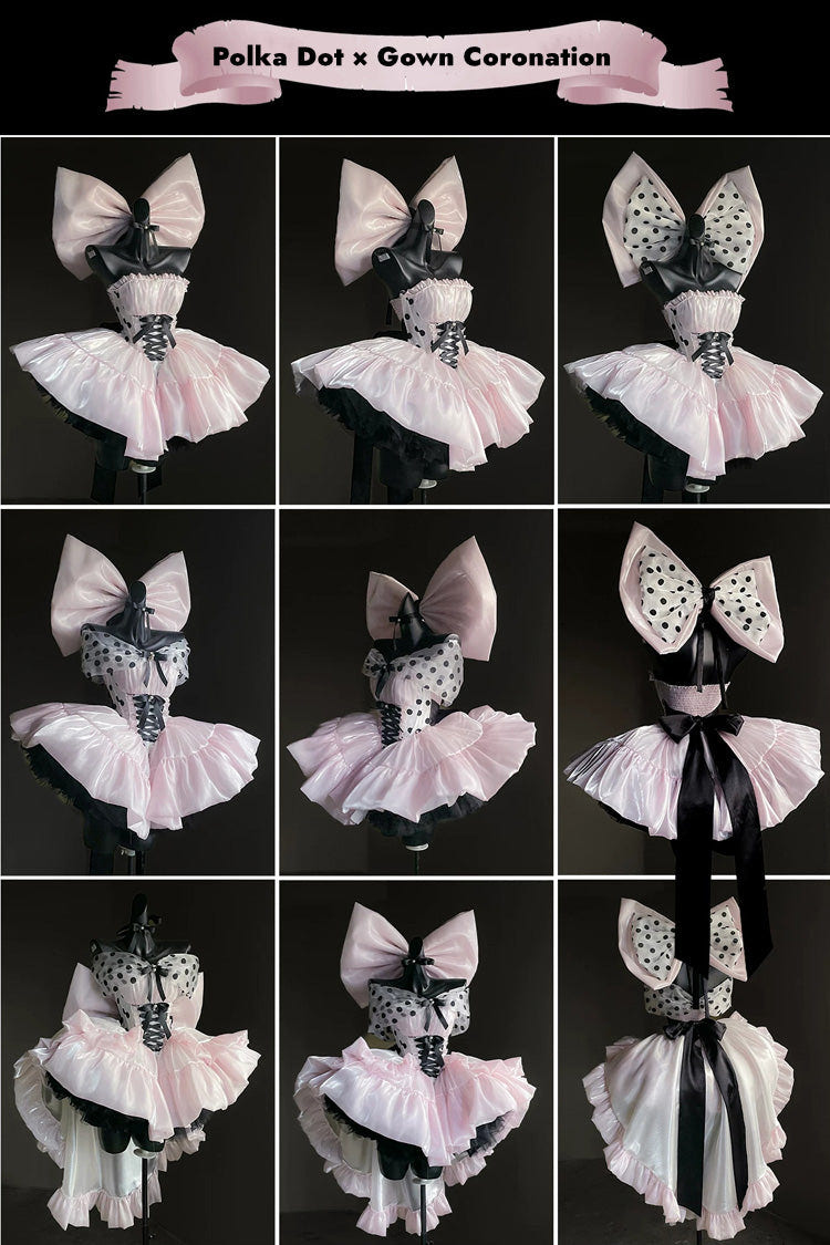 Pink [Polka Dot × Gown Coronation] Sleeveless Printed Ruffled Bow Lace-Up Princess Gorgeous Sweet Lolita Dress - Product - 4
